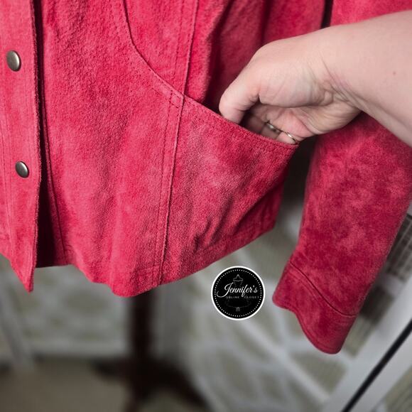 Coldwater Creek Red Front Snap Closure Long Sleeve Lined Suede Jacket Size PL - Picture 6 of 13